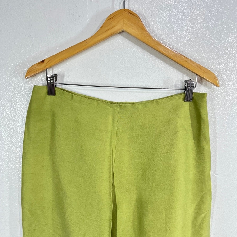 Eileen Fisher Silk Georgette Crepe Women's Straight Leg Pants Size S Green Matte - Picture 8 of 10